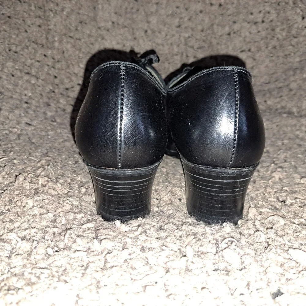 1940's Vintage-DR. SCHOLL'S-Black Leather Granny Heels-Cut-Outs-Sz 7-Near Mint - Picture 6 of 8